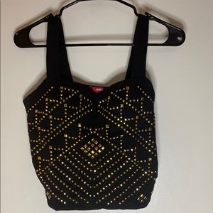 Black Crop Top With Gold Rhinestones